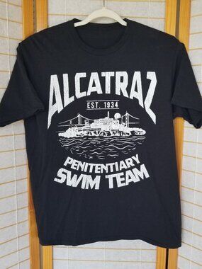Black Alcatraz Swim Team T-Shirt Funny Graphic Tee Men's XL